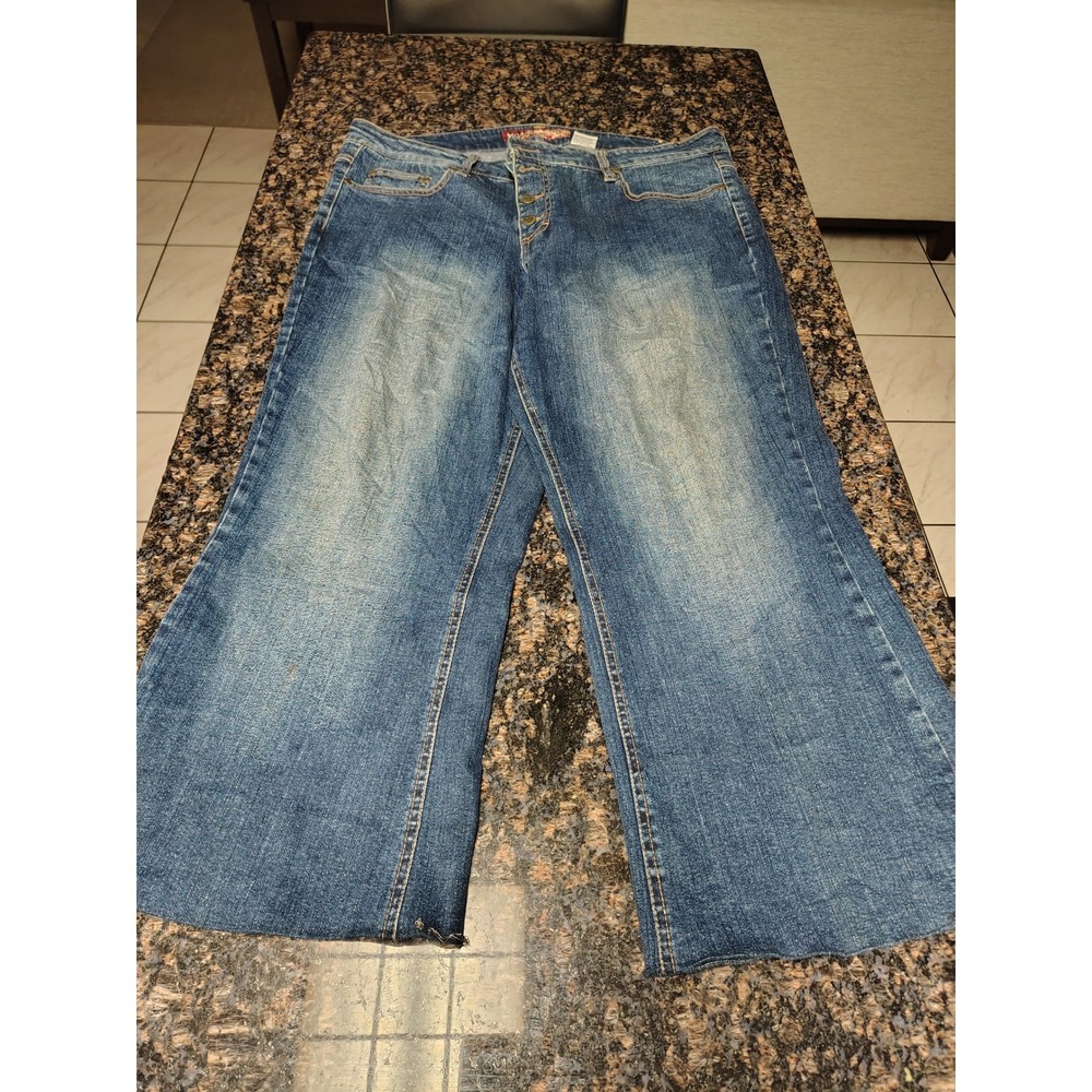 Mudd Jeans Womens 20 Blue Wide Leg Button Fly Raw Hem Y2K Plus Size J00346D